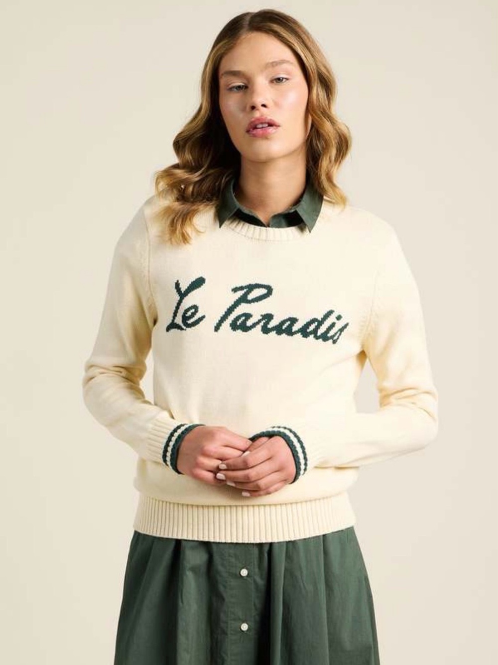GUC TROVATA Birds of Paradis Womens Cream Green 'Le Paradis' Knit Sweater Size S